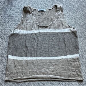 Italian Linen Tandem Beige and White Striped Tank Top